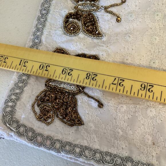 Vintage Mini Dress White Lace Butterfly Sequins Zip Back Split Side Jrs XS/S - Picture 3 of 9